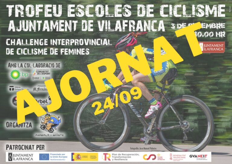 Vilafranca ajorna el Trofeu Escoles de Ciclisme i la Challenge Interprovincial de Ciclisme de Fèmines per l’avís de fortes plutges el cap de setmana