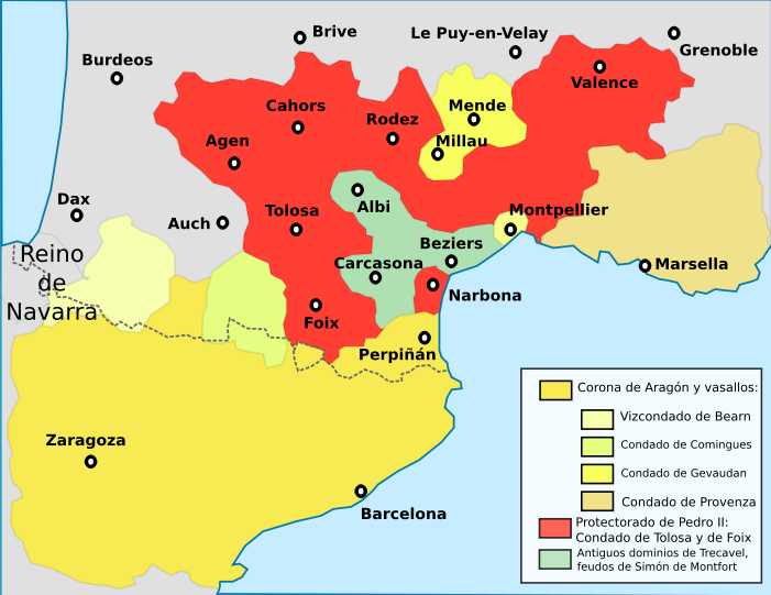 Dominios de la Corona de Aragón en Francia en año 1300